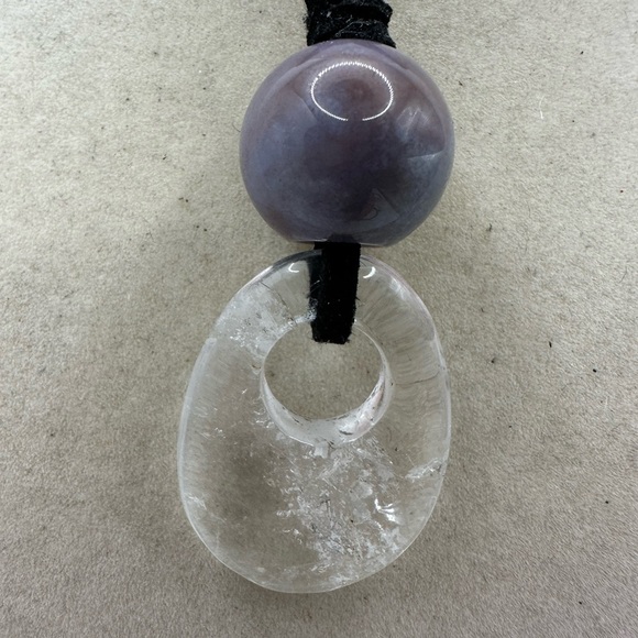 Simple Handmade Clear Quartz and Ocean Jasper Necklace on Black Faux Suede - Picture 5 of 7